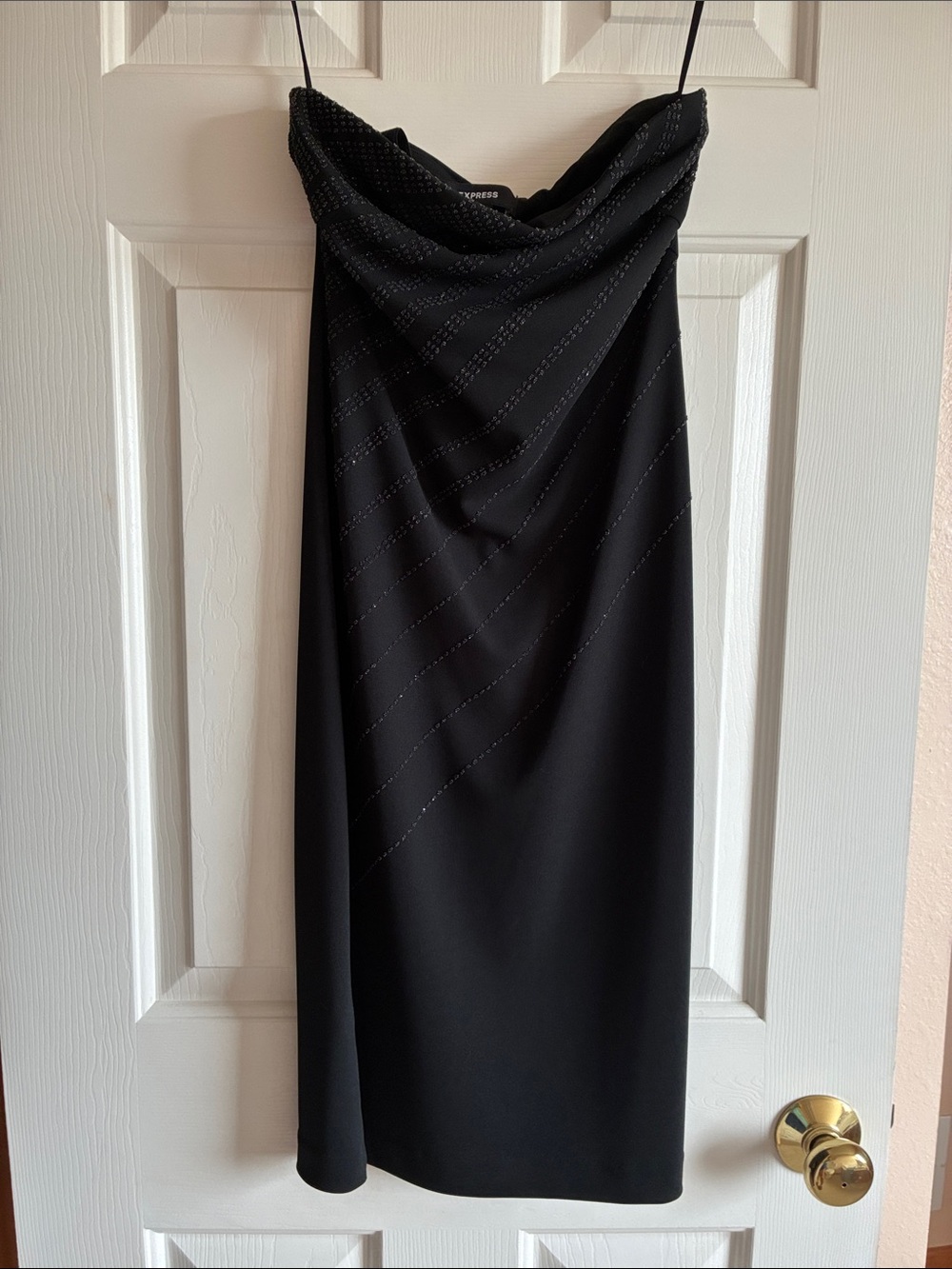 Express Black Strapless Beaded Dress Midi Y2K Little Black Dress Size 1/2